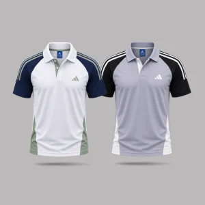 Sporty Polo – White & Light Gray | AP109